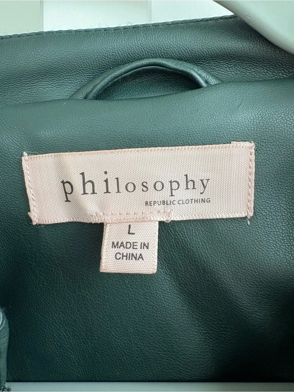 Philosophy Dark Green Faux Leather Moto Jacket Quilted Gold Zip Women’s - Picture 7 of 10